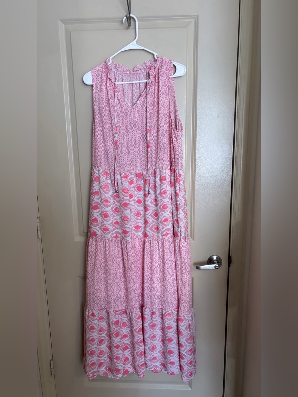 Pink Patterned Sleeveless Maxi Dress